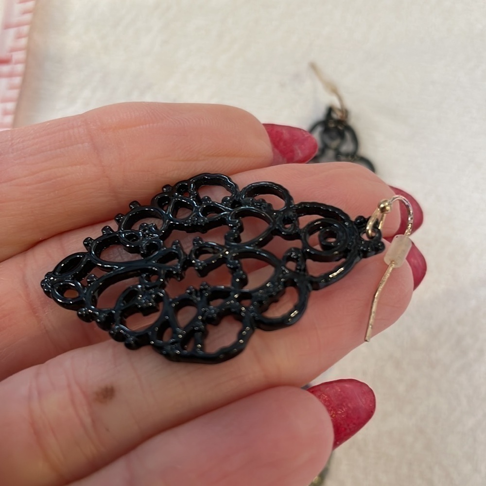 💐5/25 black dark silver open circle 2 pair bundle lot trendy earrings - Picture 5 of 7